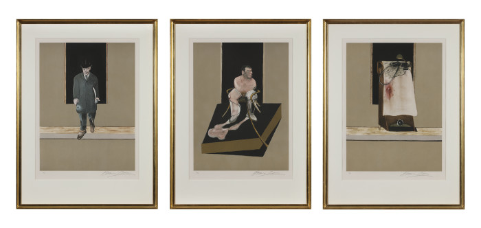 Francis Bacon, Triptych 1986-1987, 1987, set of three etchings and aquatints on Arches paper, edition of 99, 35 1-4 x 24 5-8 in., 89.5 x 62.5 cm
