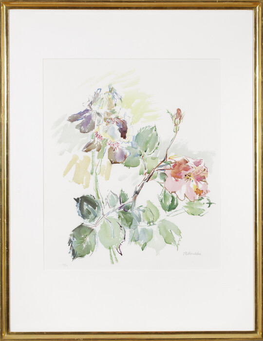 Oskar Kokoschka, Irises with Roses, 1969, lithograph, edition of 150, 21 x 17 3-8 in., 53.4 x 45.4 cm, 30 x 22 in, 76 x 56 cm.