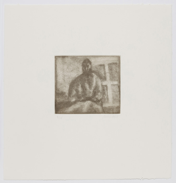 Paul, Self-portrait with Canvas, 2003, soft ground etching, edition of 15, 12 x 11 1-2in., 30.6 x 29.2 cm
