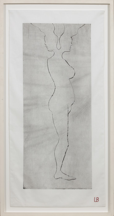 Bourgeois, Janus, 2008, drypoint printed with tone on fabric with stitched initials, edition of 20, 44 1-2 x 21 in., 113 x 53.3 cm