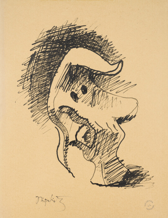 Lipchitz, Head & Hands (Studies of head, circa 32-33), 1930, ink on paper, 12 5-8 x 9 1-2 in.