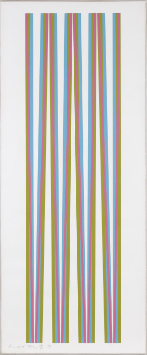 Riley, Untitled (Elongated Triangles 5), 1971, screenprint, edition of 75, 40 7-16 x 16 9-16 in., 102.7 x 42 cm